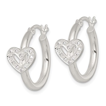 Sterling Silver Polished CZ Heart Round Hoop Earrings — alternate view