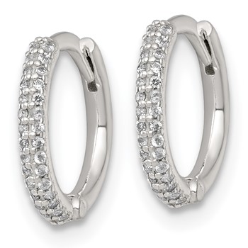 Sterling Silver Polished CZ 12mm Hinged Round Hoop Earrings — alternate view