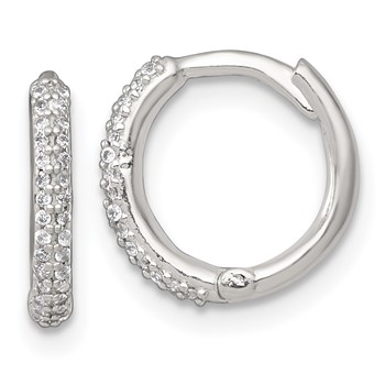 Sterling Silver Polished CZ 12mm Hinged Round Hoop Earrings