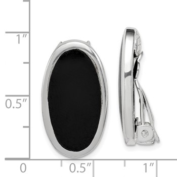 Sterling Silver Rhodium-plated Polished Onyx Non-Pierced Oval Earrings — alternate view