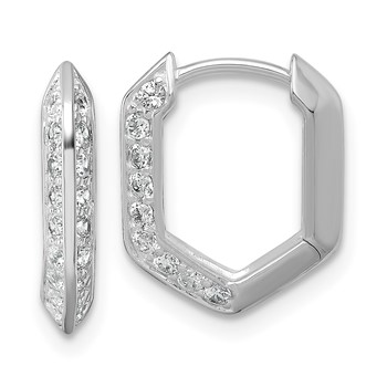 Sterling Silver Rhodium-plated Polished CZ Geometric Hinged Hoop Earrings