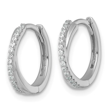 Sterling Silver Rhodium-plated Polished CZ -X- Round Hinged Hoop Earrings — alternate view