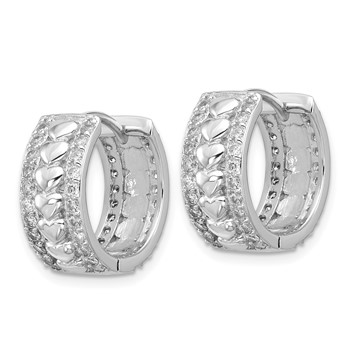 Sterling Silver Rhodium-plated CZ Polished Hearts Hinged Hoop Earrings — alternate view