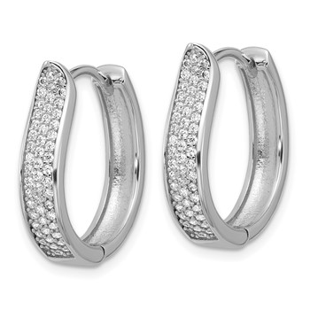 Sterling Silver Rhodium-plated CZ Polished Curved Hinged Hoop Earrings — alternate view