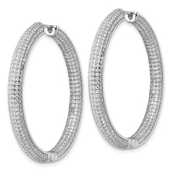 Sterling Silver Rhodium-plated In and Out CZ Pave 3.7 x 39mm Hinged Hoop Earrings — alternate view