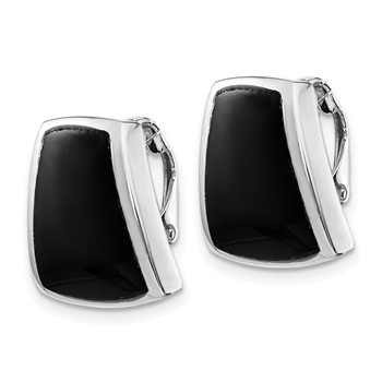 Sterling Silver Rhodium-plated Polished Onyx Non-Pierced Earrings — alternate view