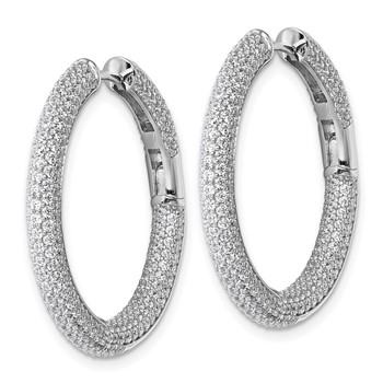 Sterling Silver Rhodium-plated In and Out CZ Pave 3.1 x 29mm Hinged Hoop Earrings — alternate view