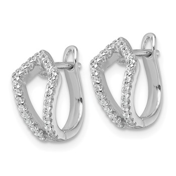 Sterling Silver Rhodium-plated Polished CZ Hinged Hoop Earrings — alternate view
