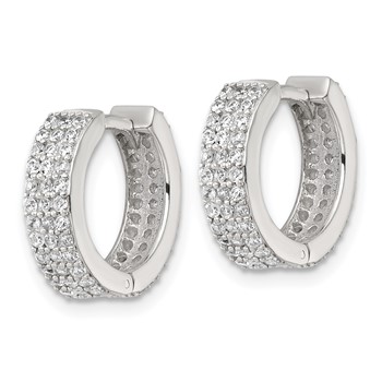 Sterling Silver Polished 16x4.5mm 3-Row CZ Hinged Round Hoop Earrings — alternate view