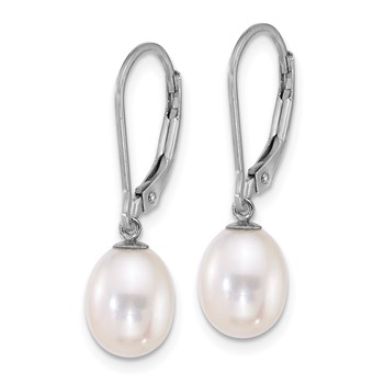 Sterling Silver Rhodium-plated 7-8mm Rice White and Black Freshwater Cultured Pearl 2-piece Enhancer and Leverback Earring Set — alternate view