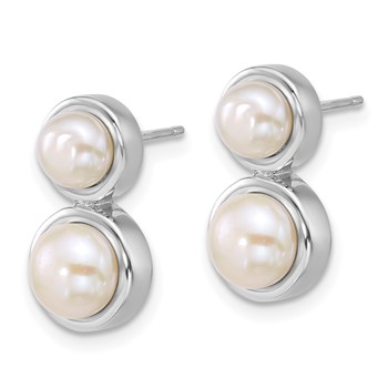 Sterling Silver Rhodium-plated 5-7mm Button White Freshwater Cultured 2-Pearl Post Earrings — alternate view