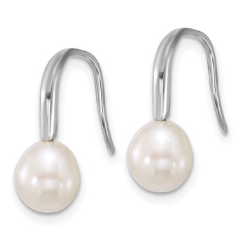Sterling Silver Rhodium-plated 7-8mm Teardrop White Freshwater Cultured Pearl Dangle Shepherd Hook Earrings — alternate view