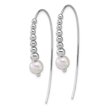Sterling Silver Rhodium-plated Polished Graduated Beads and Shell Pearl Threader Earrings — alternate view