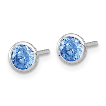 Sterling Silver Rhodium-plated Polished 6.25mm Blue CZ Stud Post Earrings — alternate view