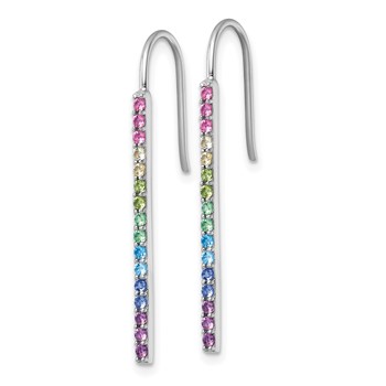 Sterling Silver Rhodium-plated Polished Rainbow Nano Crystals Bar Shepherd Hook Earrings — alternate view