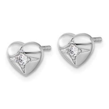 Sterling Silver Rhodium-plated Polished CZ Heart Post Earrings — alternate view