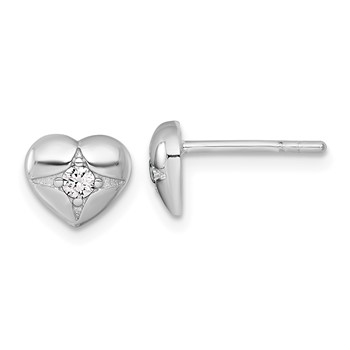 Sterling Silver Rhodium-plated Polished CZ Heart Post Earrings