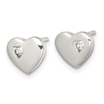 Sterling Silver Polished CZ Heart Post Earrings — alternate view