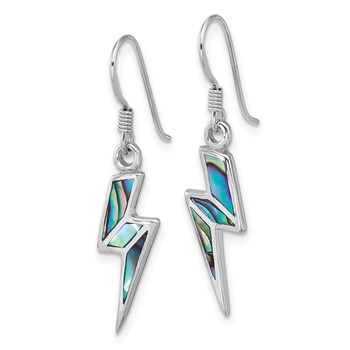 Sterling Silver Rhodium-plated Polished Abalone Lightning Bolt Dangle Shepherd Hook Earrings — alternate view