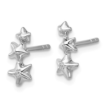 Sterling Silver Rhodium-plated CZ Polished Three Stars Post Earrings — alternate view
