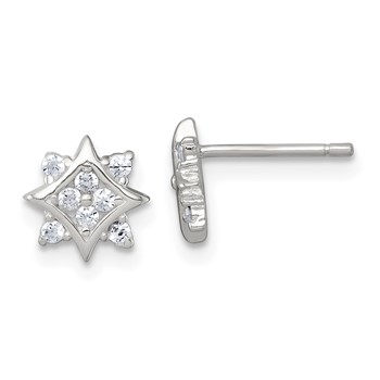 Sterling Silver Polished CZ Star Post Earrings