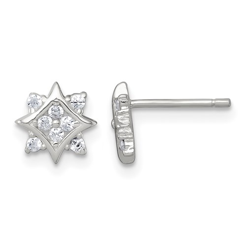 Sterling Silver Polished CZ Star Post Earrings