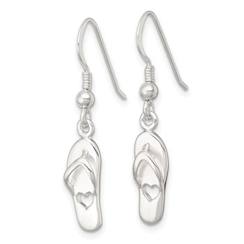 Sterling Silver Polished Cut-out Heart Flip-Flop Dangle Earrings — alternate view