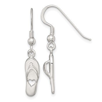 Sterling Silver Polished Cut-out Heart Flip-Flop Dangle Earrings
