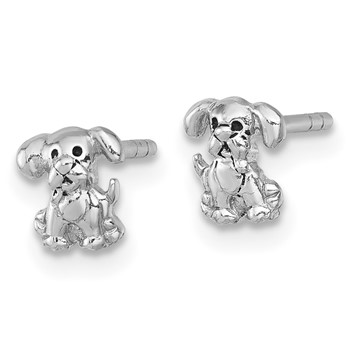 Sterling Silver Rhodium-plated Polished Enameled Puppy Dog Post Earrings — alternate view