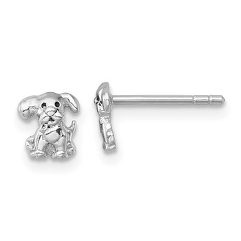 Sterling Silver Rhodium-plated Polished Enameled Puppy Dog Post Earrings