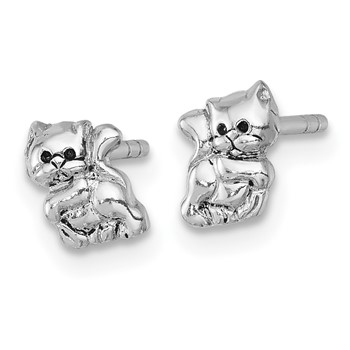 Sterling Silver Rhodium-plated Polished Enameled Cat Kitten Post Earrings — alternate view