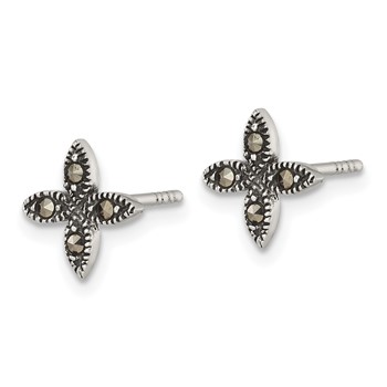 Sterling Silver Antiqued Marcasite Fancy Flower Post Earrings — alternate view