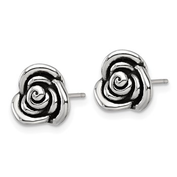Sterling Silver Polished and Antiqued Rose Post Earrings — alternate view