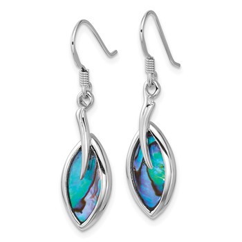 Sterling Silver Rhodium-plated Polished Abalone Leaf Dangle Shepherd Hook Earrings — alternate view