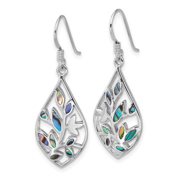 Sterling Silver Rhodium-plated Polished Abalone Floral Dangle Shepherd Hook Earrings — alternate view