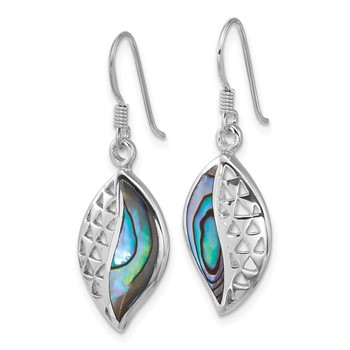 Sterling Silver Rhodium-plated Polished Abalone Leaf Dangle Shepherd Hook Earrings — alternate view