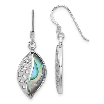 Sterling Silver Rhodium-plated Polished Abalone Leaf Dangle Shepherd Hook Earrings