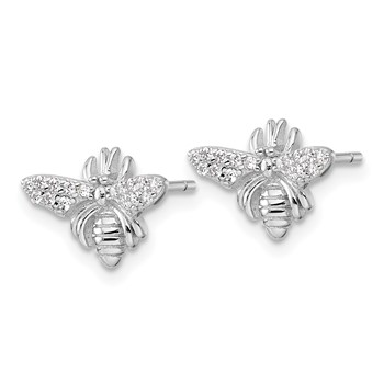 Sterling Silver Rhodium-plated Polished CZ Bee Post Earrings — alternate view