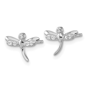 Sterling Silver Rhodium-plated Polished CZ Dragonfly Post Earrings — alternate view