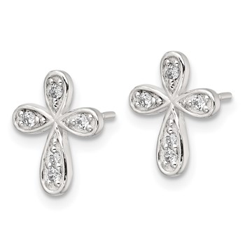 Sterling Silver Polished CZ Cross Post Earrings — alternate view