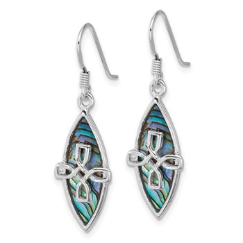 Sterling Silver Rhodium-plated Polished Abalone Cross Dangle Shepherd Hook Earrings — alternate view