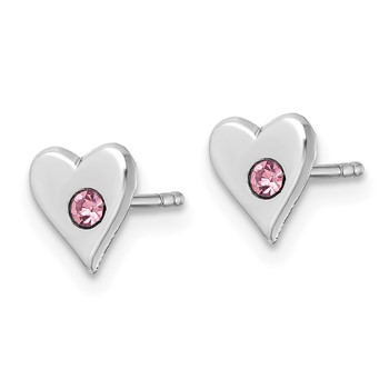Sterling Silver Madi K Rhodium-plated Pink Crystal Heart Childrens Post Earrings — alternate view