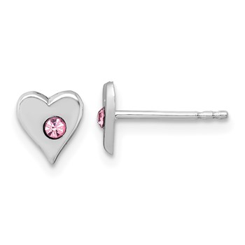 Sterling Silver Madi K Rhodium-plated Pink Crystal Heart Childrens Post Earrings