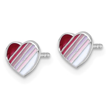 Sterling Silver Madi K Rhodium-plated Enameled Striped Heart Childrens Post Earrings — alternate view