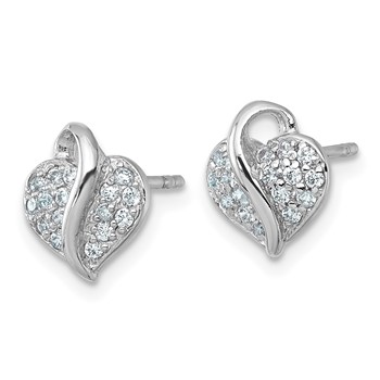 Sterling Silver Rhodium-plated Polished Pave CZ Heart Childrens Post Earrings — alternate view