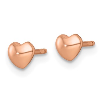 Sterling Silver Rose-tone Polished Heart Childrens Post Earrings — alternate view