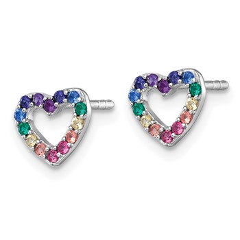 Sterling Silver Rhodium-plated Polished Rainbow Nano Crystals Open Heart Shape Childrens Post Earrings — alternate view