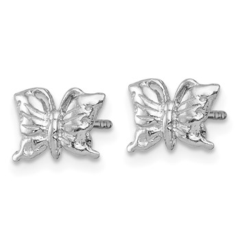 Sterling Silver Madi K Rhodium-plated Polished and Textured Butterfly Childrens Post Earrings — alternate view