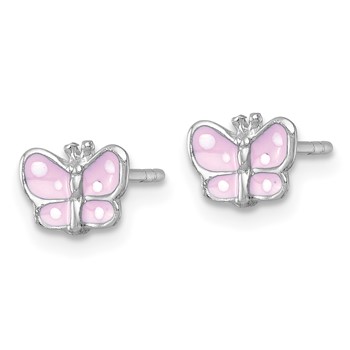 Sterling Silver Madi K Rhodium-plated Enameled Pink Butterfly Childrens Post Earrings — alternate view