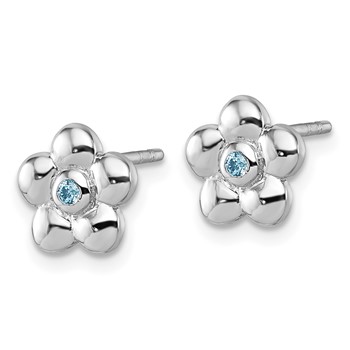 Sterling Silver Rhodium-plated Polished Blue CZ Flower Post Earrings — alternate view